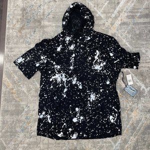 Black & White Paint Spatter T-shirt with Hoodie - Brooklyn Cloth - XL